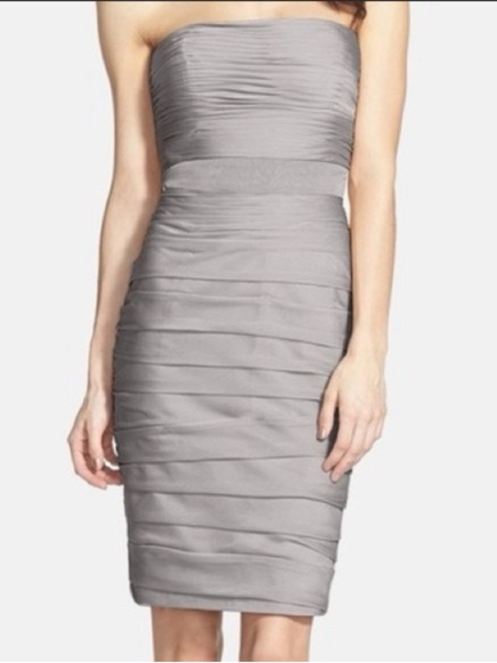 Monique Lhuillier Bridesmaids Strapless Ruched Cocktail Dress Gray Size 16 NWT